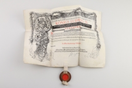 Verleihungsurkunde zu Anerkennungs-Medaille, Nürnberg 1882 