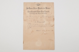 Bavaria - certificate to Lifesaving Medal 1889