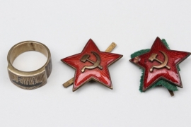 Soviet Union - WWII cap badges & silver ring