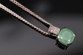 Silver necklace and pendant with green chalcedony