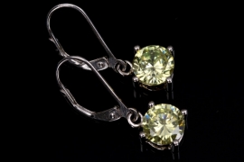 Silver earrings with pale green cubic zirconias