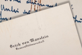 GFM von Manstein - personal note to General Blumentritt on card
