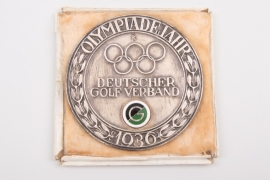 1936 German Golf Association "OLYMPIC YEAR" plaque in case
