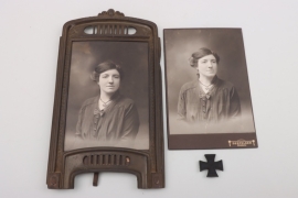 WWI patriotic Iron Cross pendant for a woman with two portrait photos