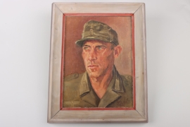 Oil painting of a soldier in tropical uniform - Italy 1944