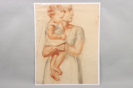 Diebitsch, Karl - his wife Anna with daughter Helga (drawing)
