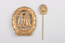 German gymnastics and sports badge of honor in gold + miniature