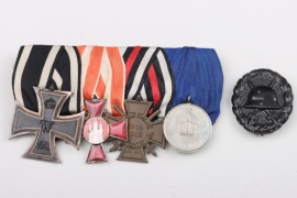 4-place medal bar and WWI Wound Badge in Black