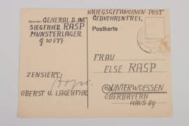 Rasp, Siegfried - Knight's Cross winner hand-written POW postcard
