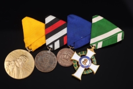 Medal bar with 4 awards, among others Knight's Cross 1st Class in gold of the Saxon Order of Albrecht