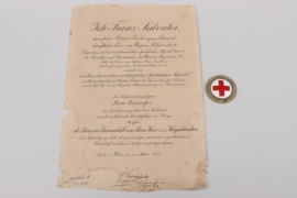 Certificate to Decoration for Services to the Red Cross + badge