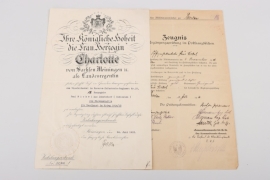 Sachsen-Meiningen - Ehrenzeichen für Verdienst im Kriege 1915  certificate