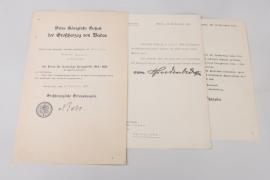 Baden - Cross for Voluntary War Aid 1914 certificate & Certificate for 45 years of service (Paul von Hindenburg signature))