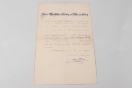Württemberg - certificate for the civil merit medal in silver
