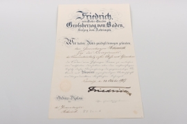 Schëuch, Heinrich - Pour le Mérite winner - Kommandeurkreuz I. Klasse mit Schwertern des Zähringer Löwen certificate