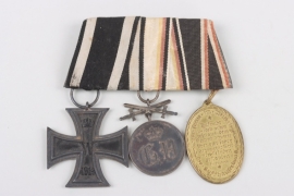 Medal bar with 3 decorations, Waldeck silver merit medal with swords