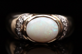 Milk opal and diamond ring