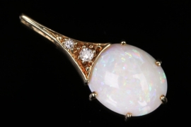 Milk opal and diamond pendant