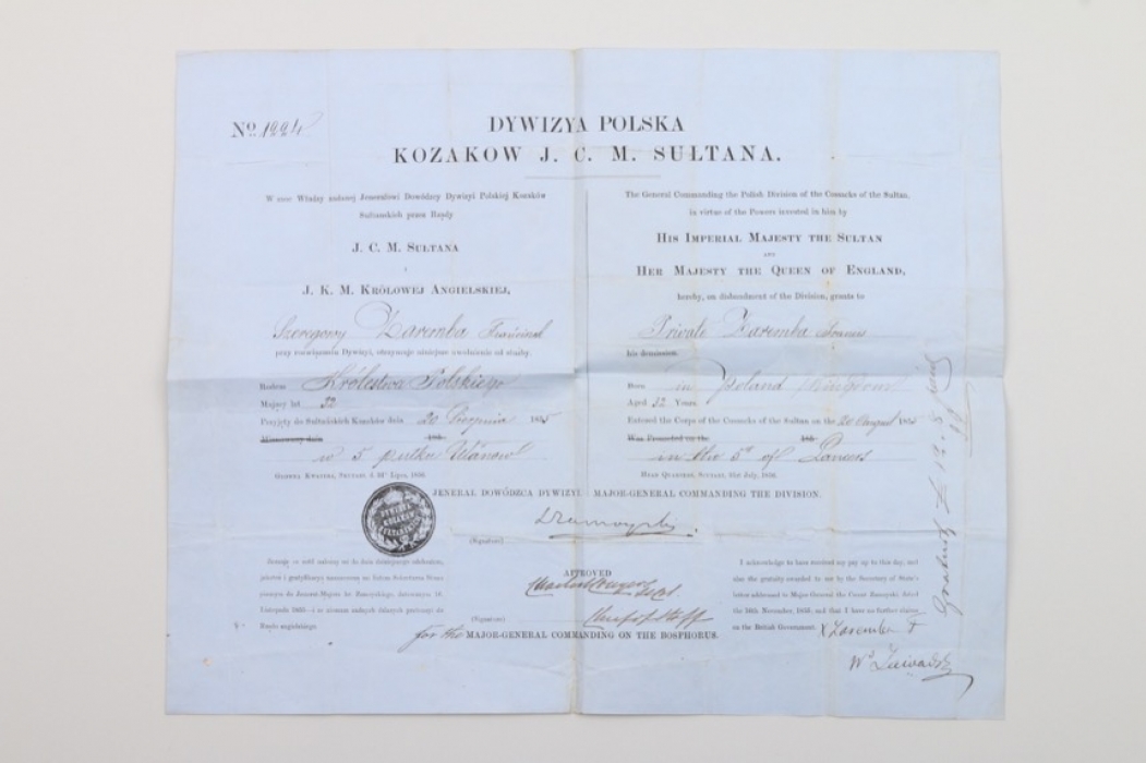Crimean War - English service time document