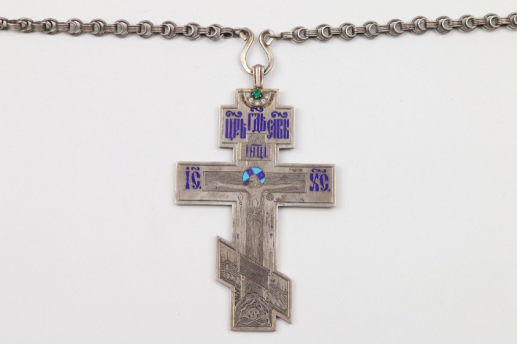 Emailiertes silbernes Halskreuz für Priester, Russland, datiert 1908
