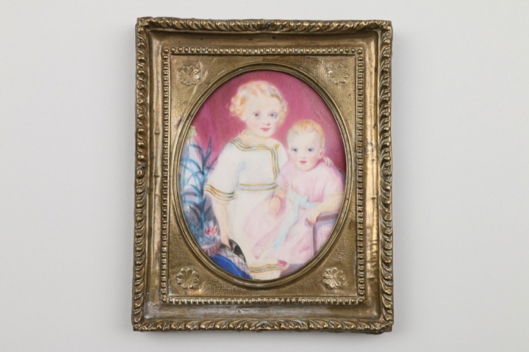 Miniatur mit zwei Kinderportraits, deutsch um 1900