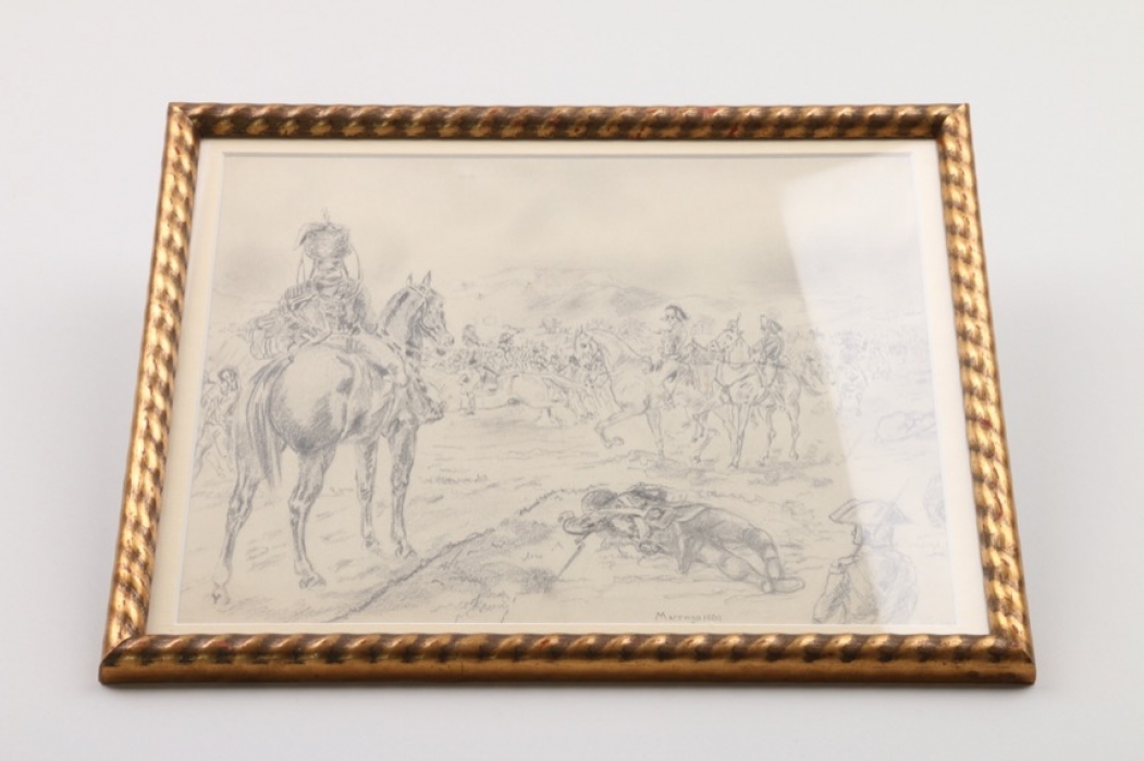 "Napoleon bei Marengo", Bleistiftzeichnung um 1900