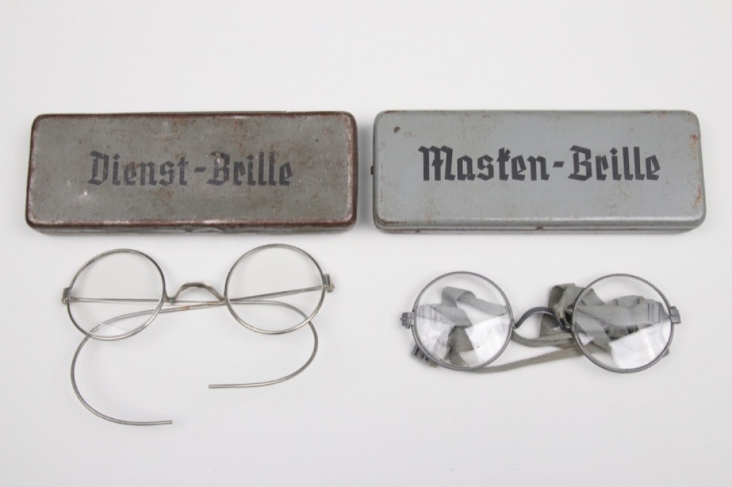 2 + Wehrmacht "Masken-Brille" glasses in case