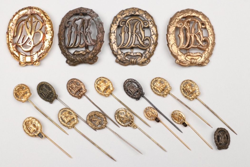 18 + German Sports Badges in gold & bronze + miniatures
