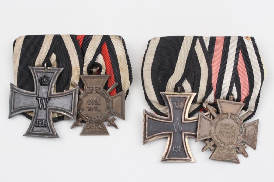 2 + 1914 Iron Cross 2nd Class 2-place medal bars