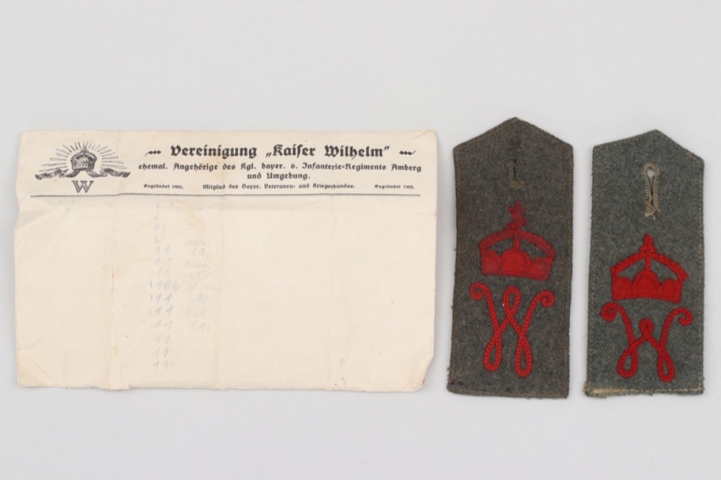 K.B.6.Inf.-Rgt. "Kaiser Wilhelm" shoulder boards & envelope