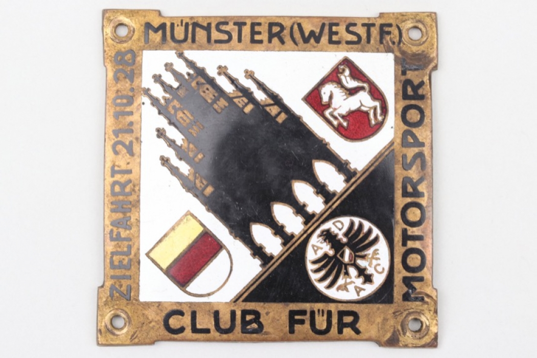 1928 ADAC Münster "Zielfahrt" enamel commemorative plaque