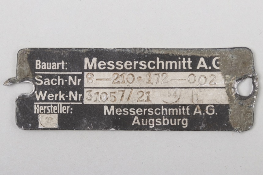 Third Reich "Messerschmitt A.G." maker's tag