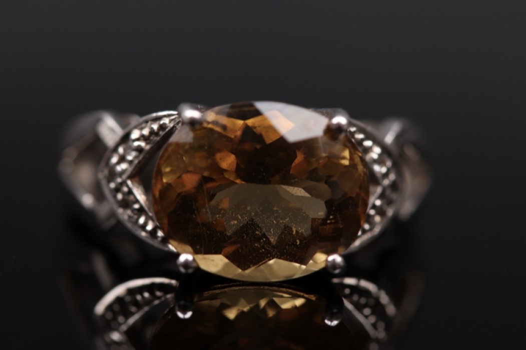 Silver ring with large citrine