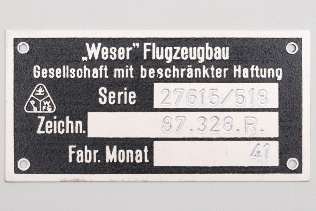 1941 "Weser Flugzeugbau" maker's tag