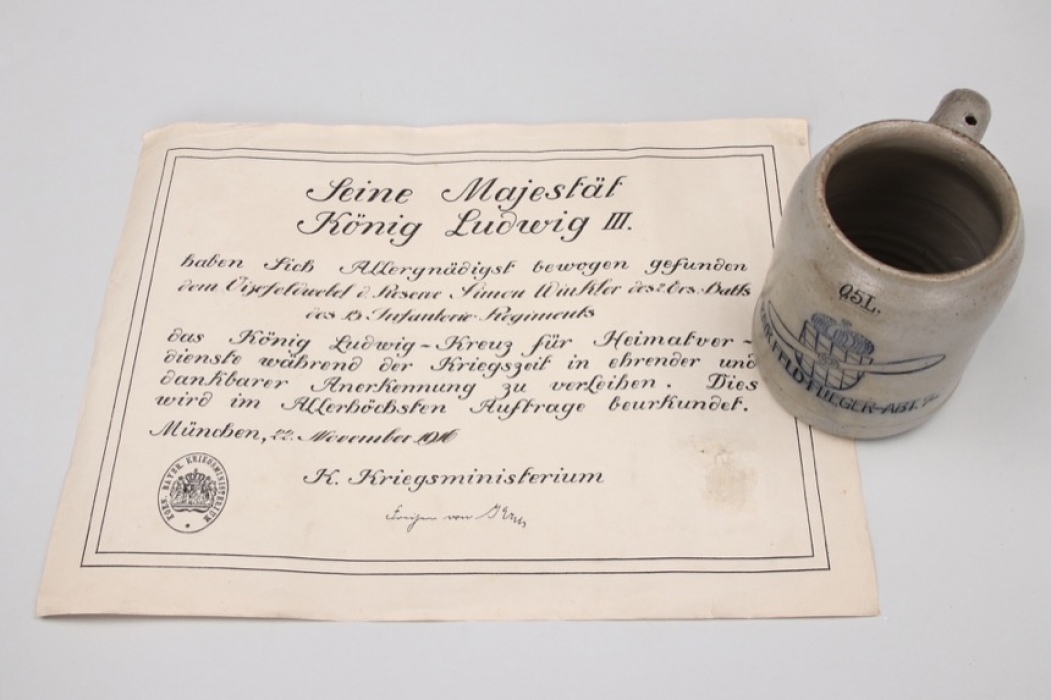 Bavaria - Bayr.Feld-Flieger-Abt.7 beer mug + certificate