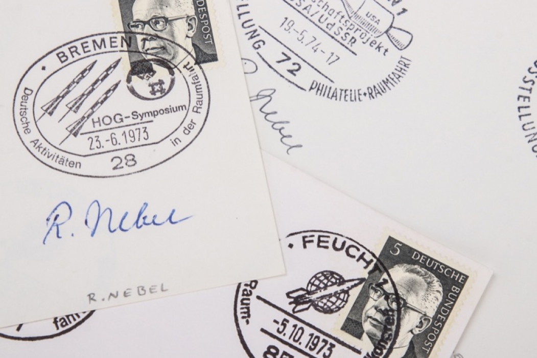 Nebel, Robert - three special postmarks with signature of the scientist