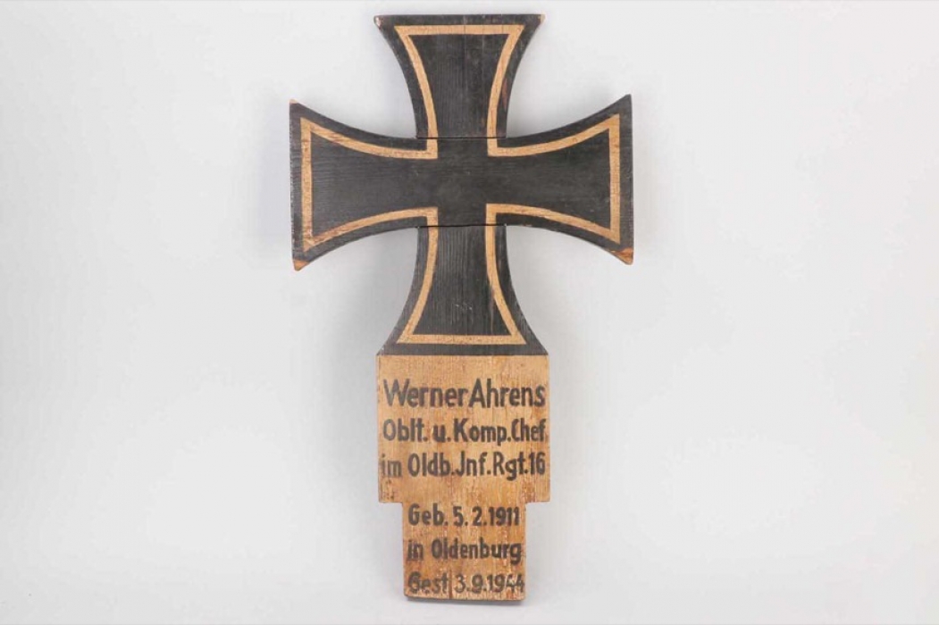Wehrmacht wooden gravemarker to Oblt. Ahrens