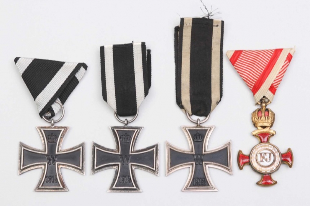 Lot of 1914 Iron Crosses 2nd Class & Austrian Merit Cross