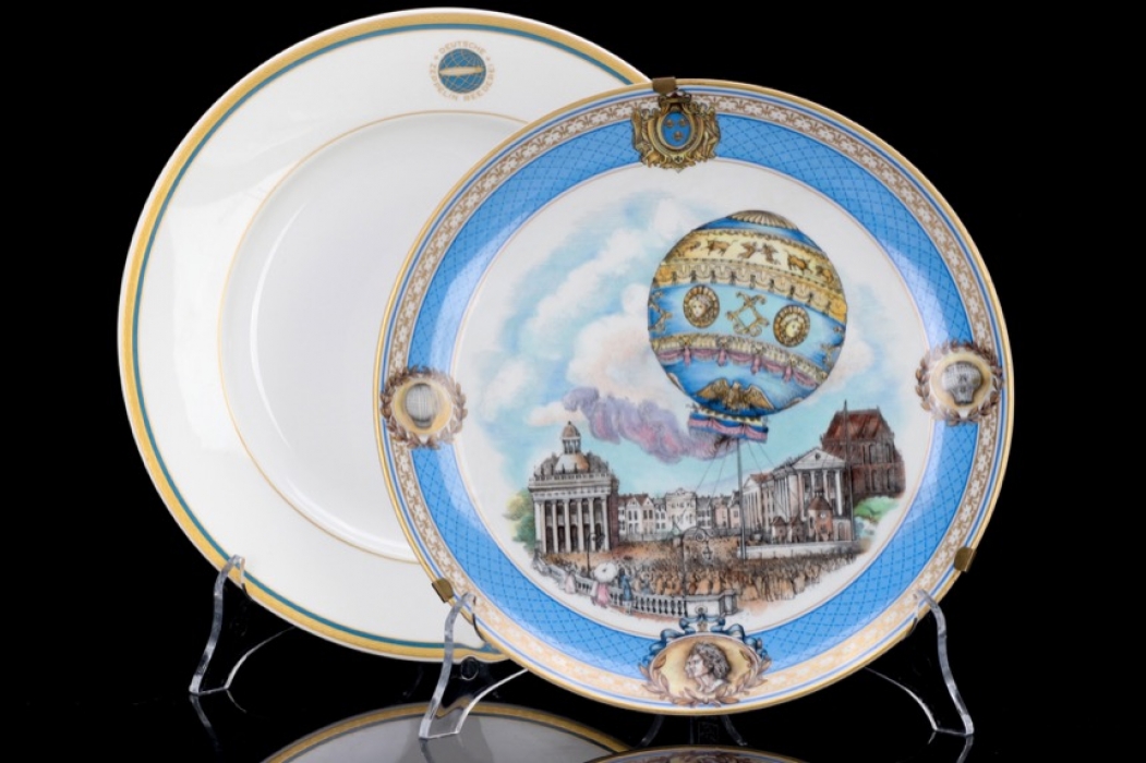 France & Zeppelin - two impressive porcelain plates