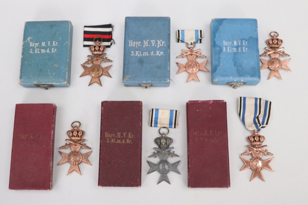 Bavaria - 6 cased Bavarian Military Merit Cross 3rd Class with crown