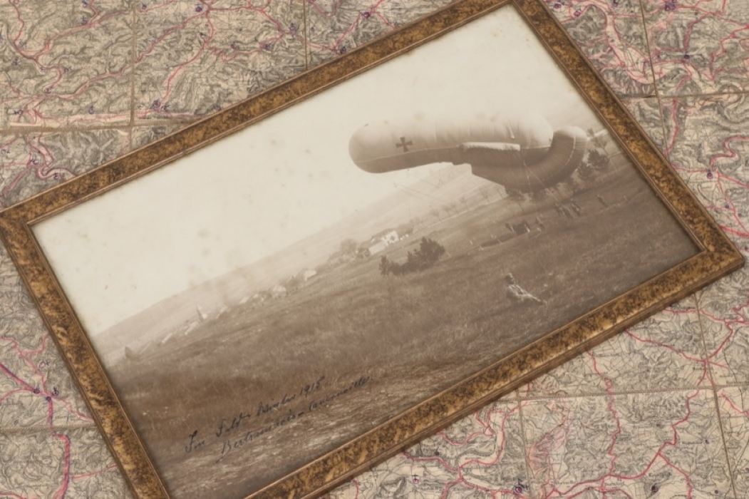 WW1 framed photo of a barrage balloon at ertrambois-Tancarville