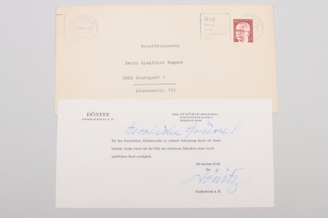 Großadmiral a. D. Karl Dönitz hand-signed card & envelope