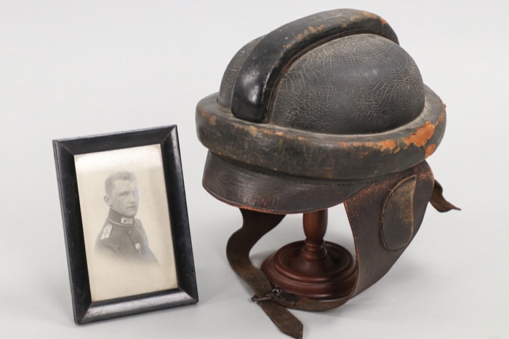 M1913 pilot's crash helmet with pilot's portrait photo