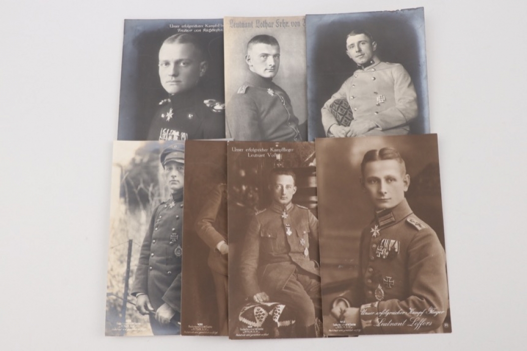 7 + WWI fighter aces portrait postcards