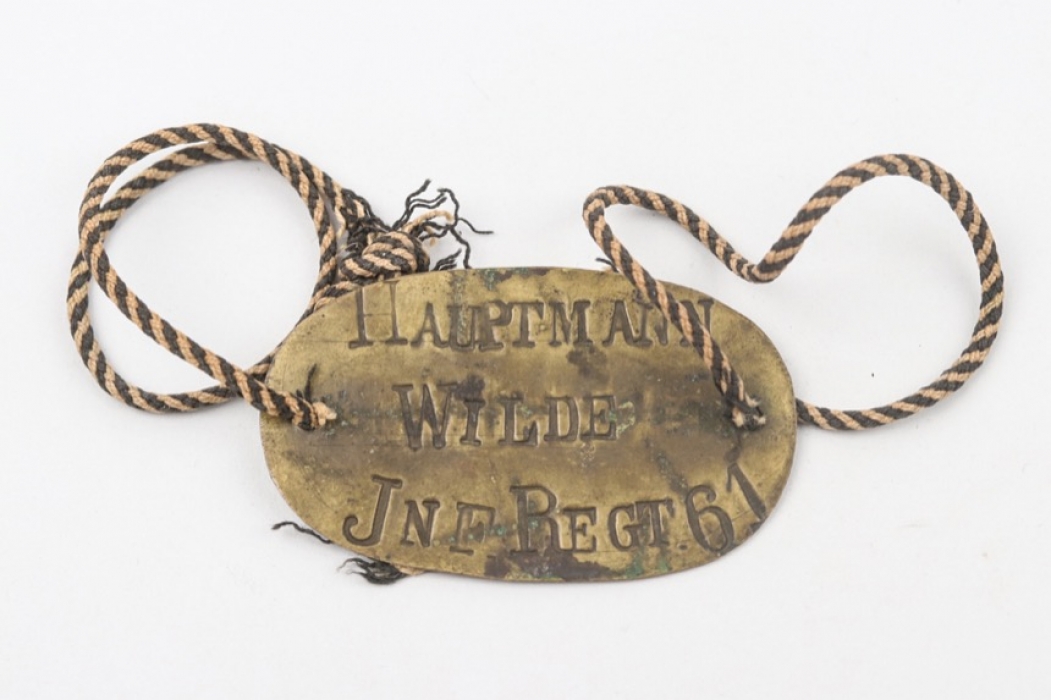 Inf.Regt.61 imperial military ID tag to Hptm. Wilde