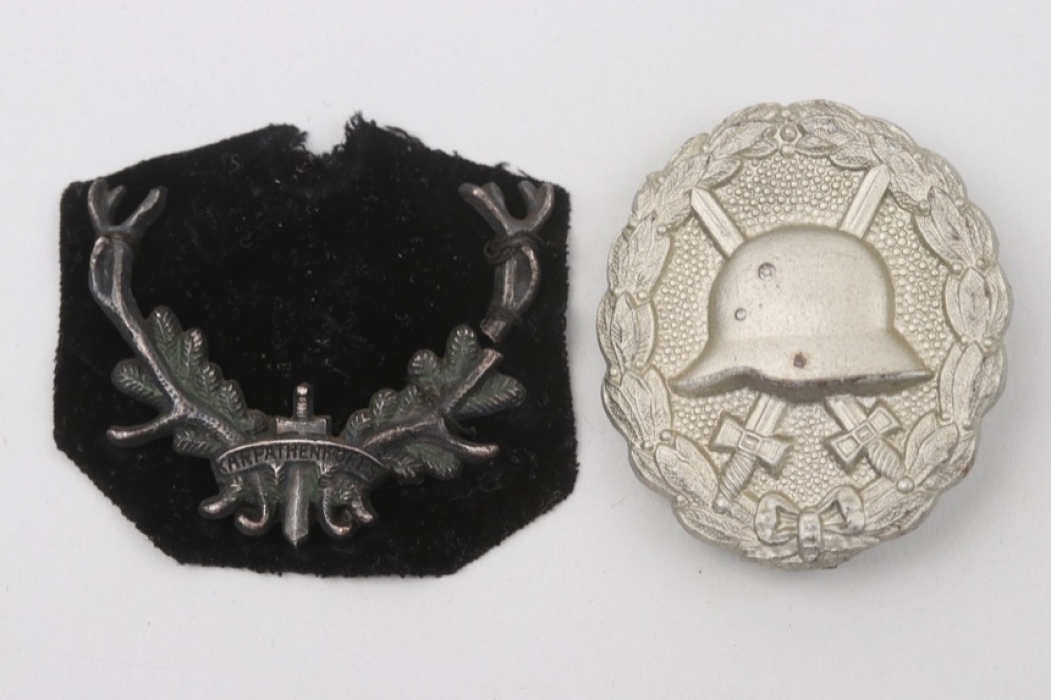 Karpaten Cap Badge and WWI Wound Badge in Silver