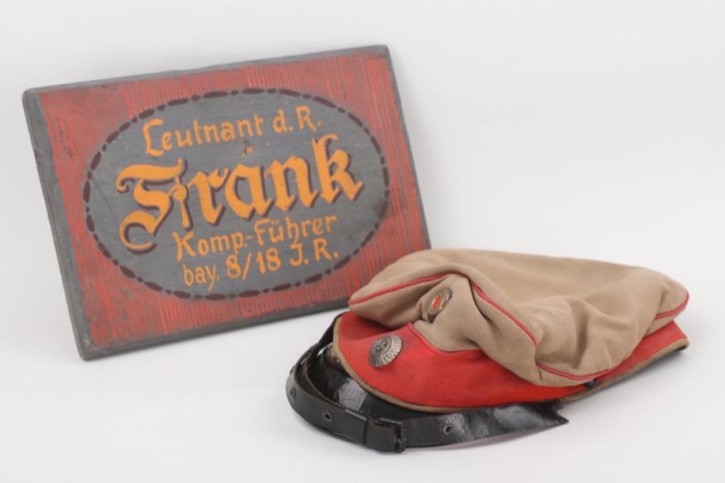 Lt. Frank - Bavarian field cap with wooden wall plaque