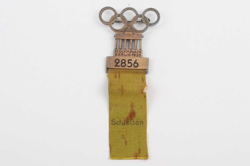 Olympic Games Berlin official participant badge for an athlete "Schießen"