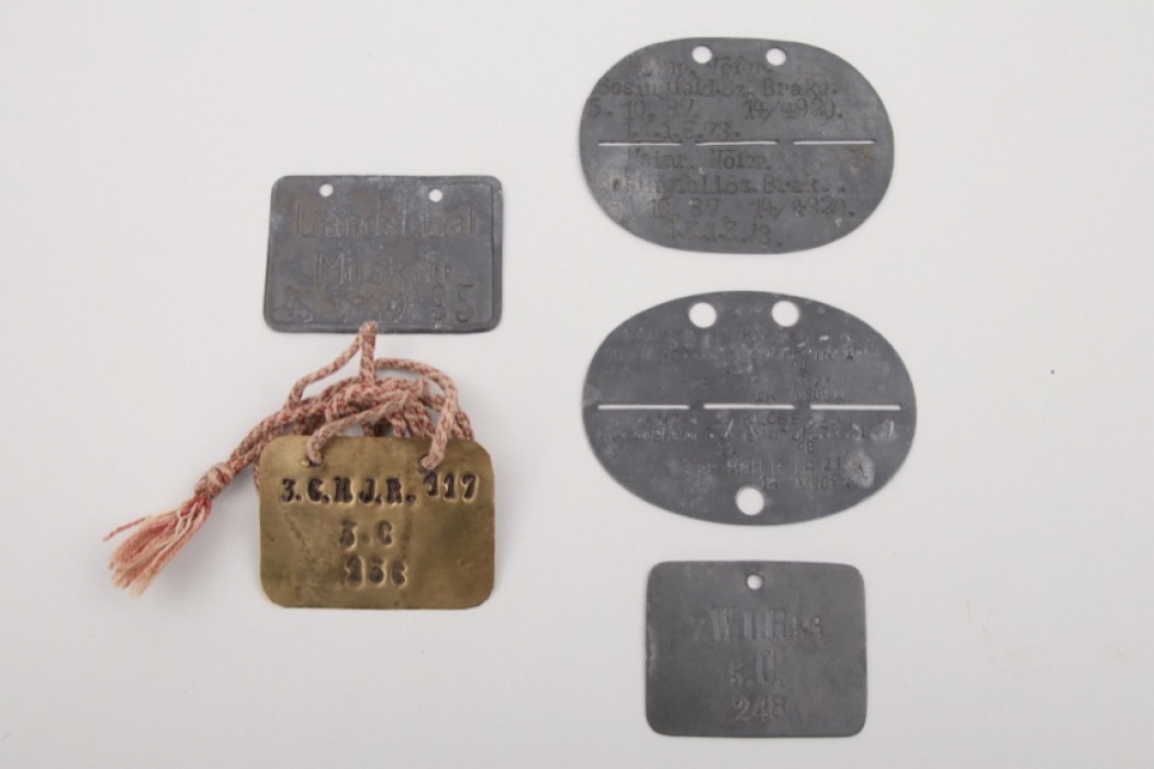 5 x German military identification tags pre 1918