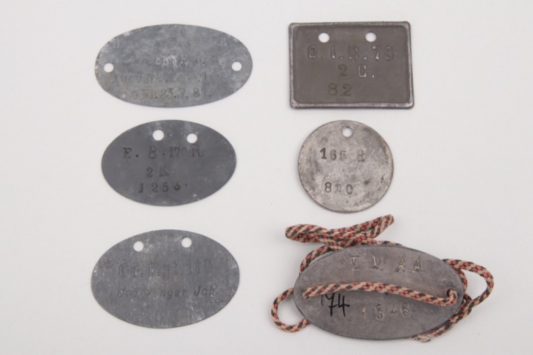 6 x German military identification tags pre 1918